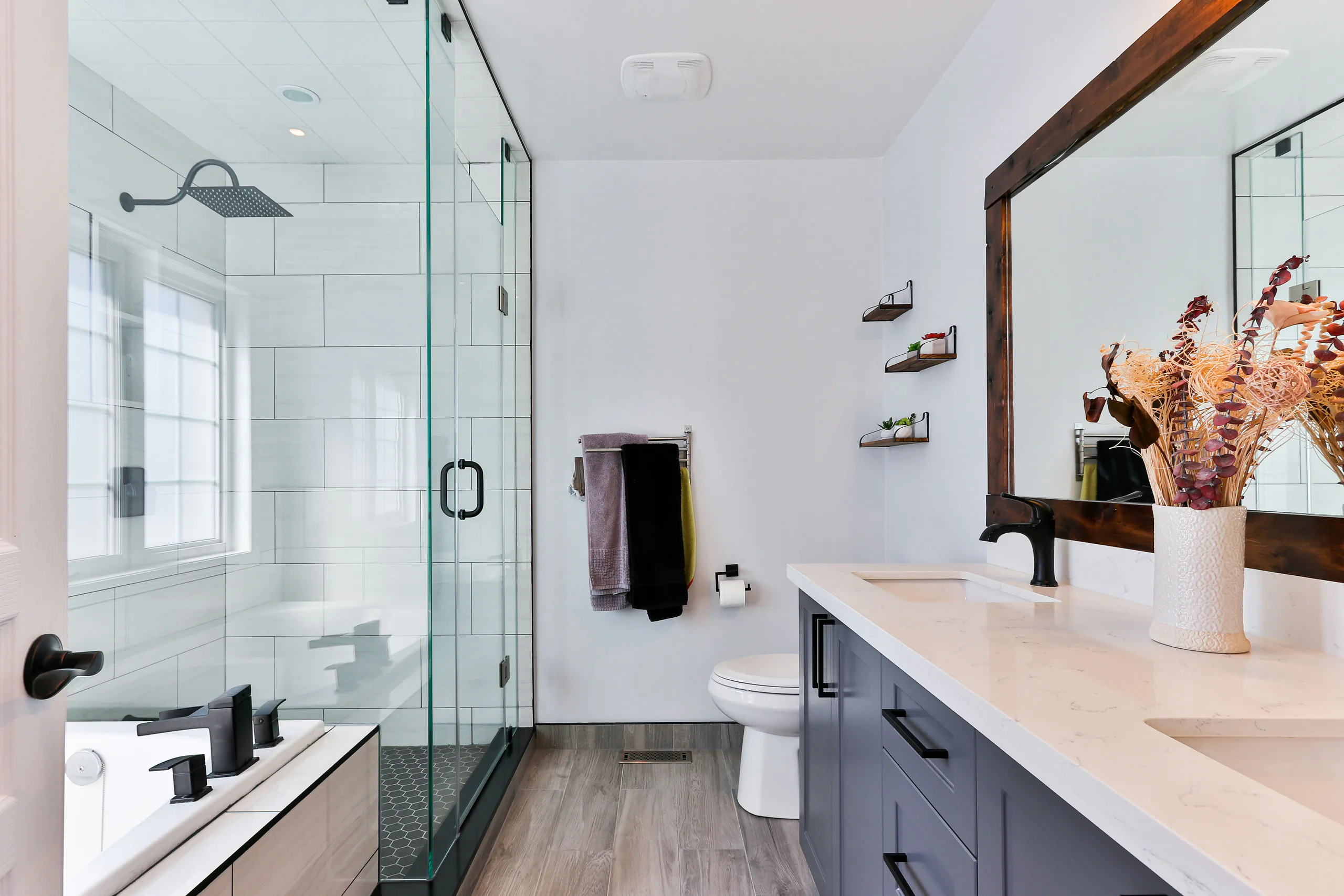 Renovated bathroom in Sandyford, Dublin, with a large walk-in shower