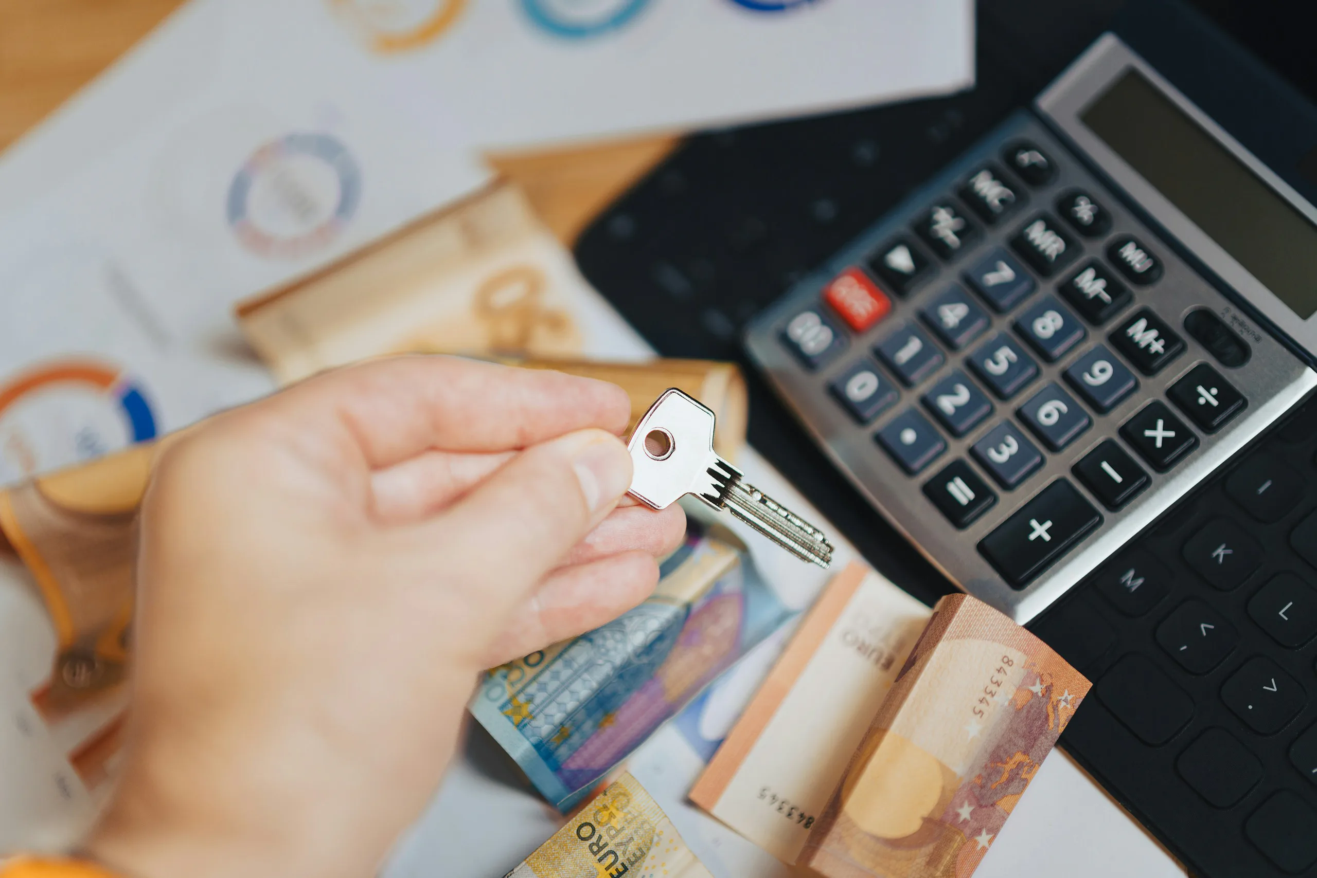 Person reviewing finances and calculating money owed