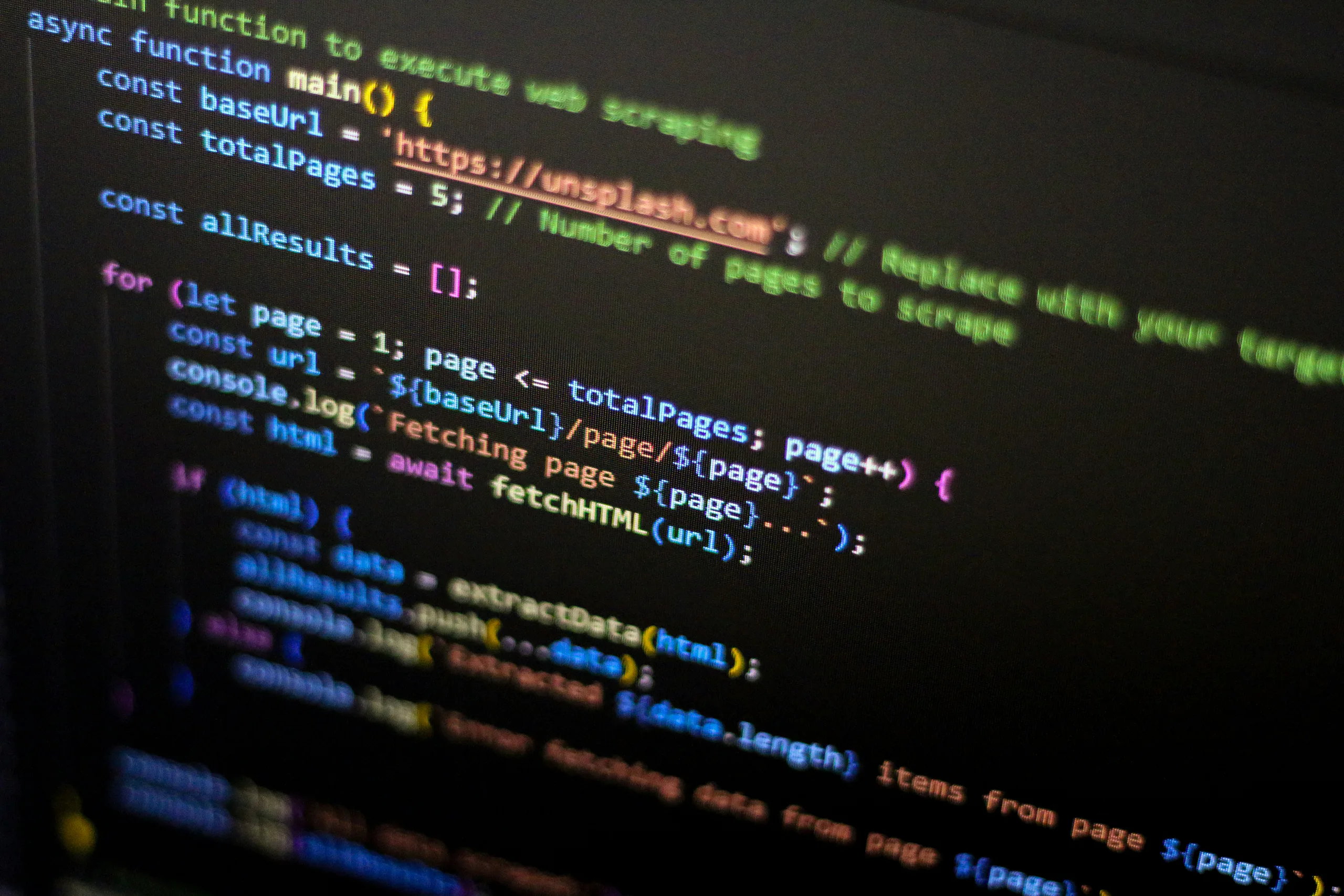 Website code displayed on a computer screen during a technical review