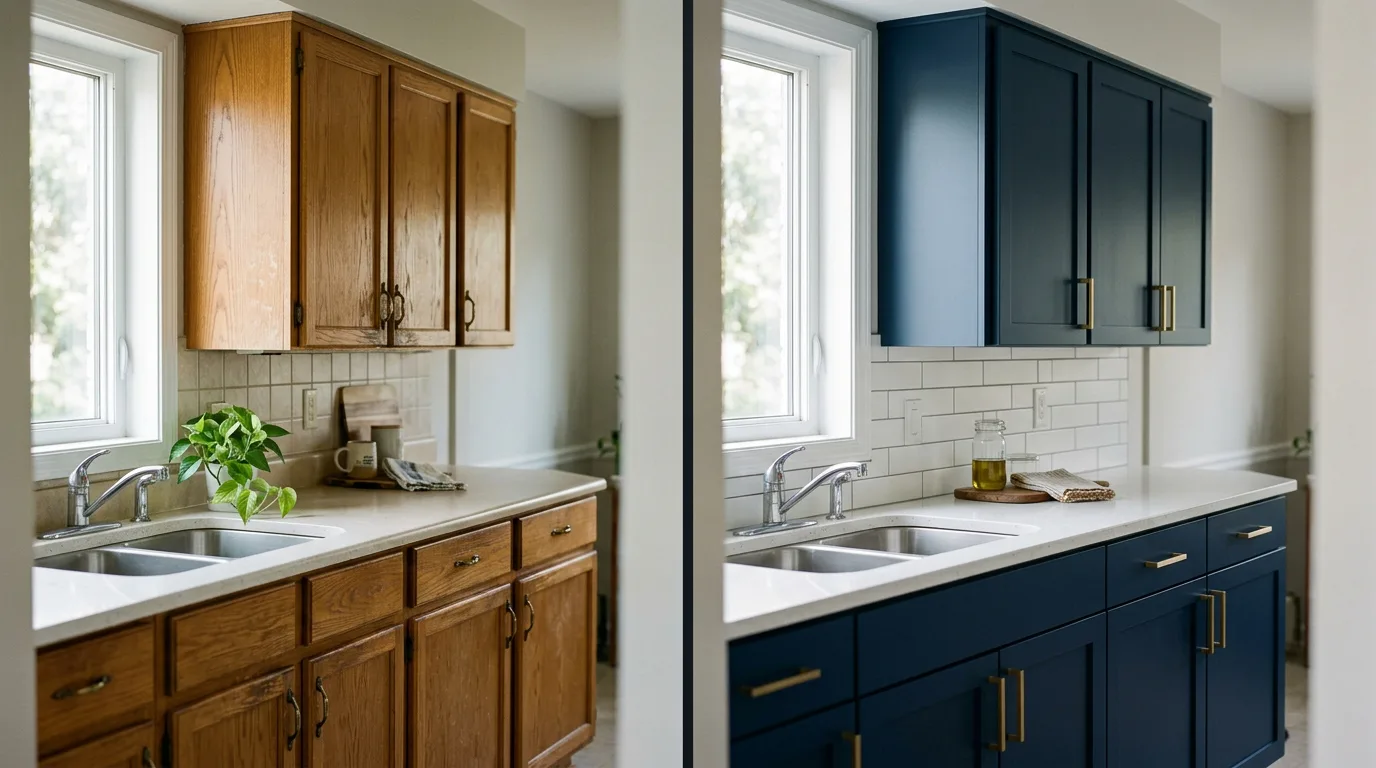 Before and after: kitchen cabinet refinish in Newport Beach, CA