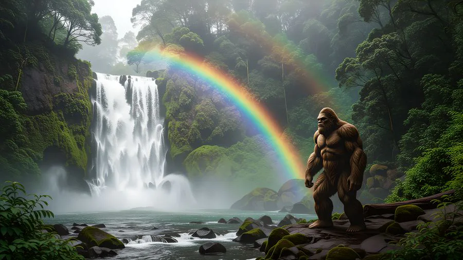 Bigfoot Rainbow Waterfall Wallpaper