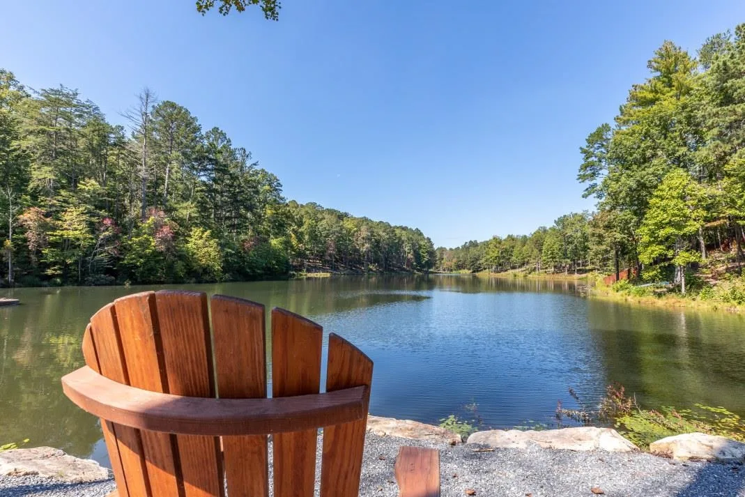 Lakeside chair overlooking Lake LeCroy at High River in Ellijay, Georgia
