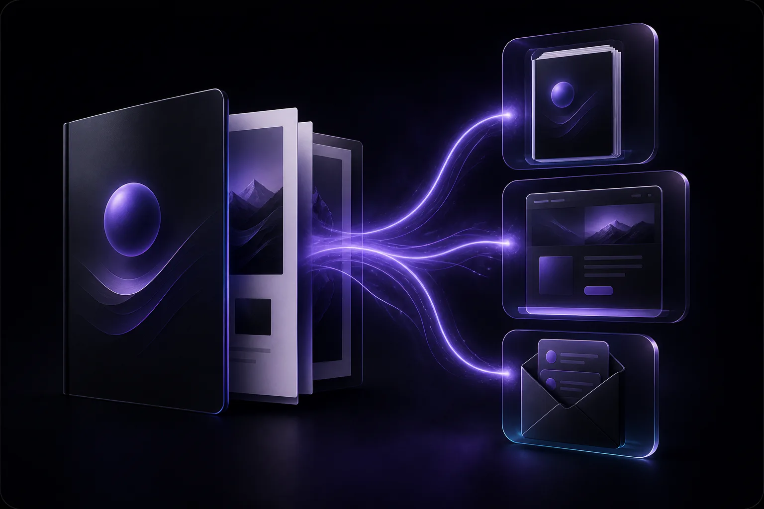 A digital content asset transforming into a lead magnet, offer and email funnel