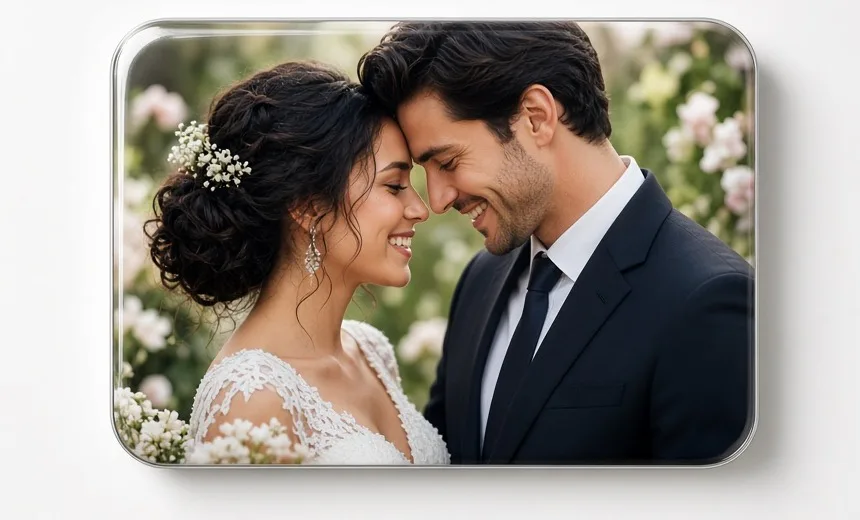 Rectangle custom photo magnets on a refrigerator