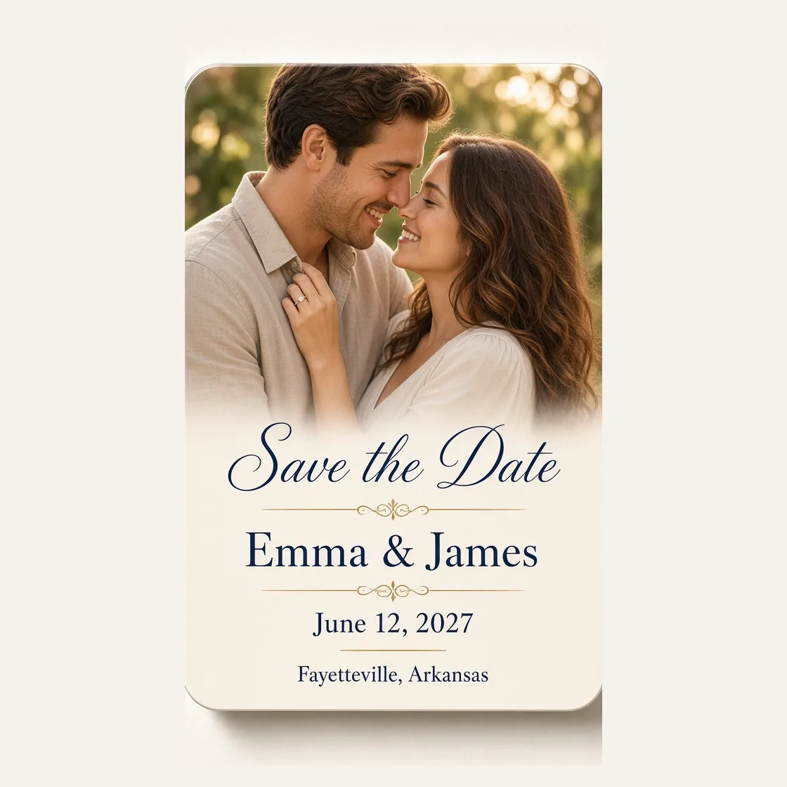 Elegant save-the-date vinyl magnets announcing a wedding