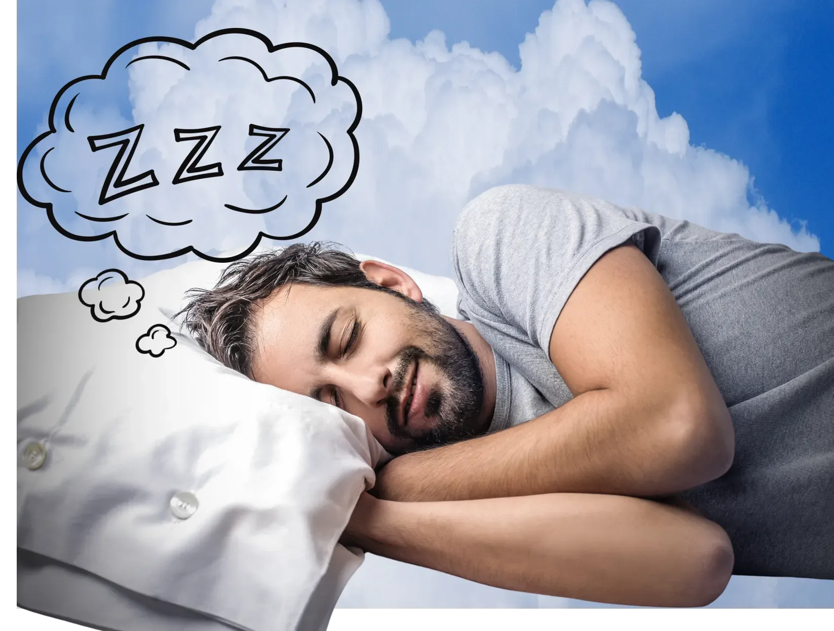 Man sleeping peacefully with a 'Zzz' thought bubble