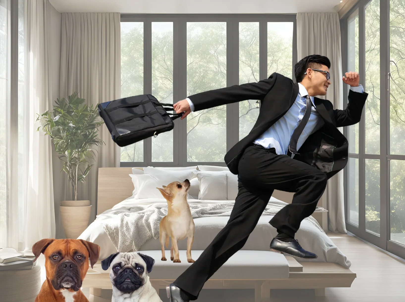 Energized professional leaving home in the morning with a bounce in his step