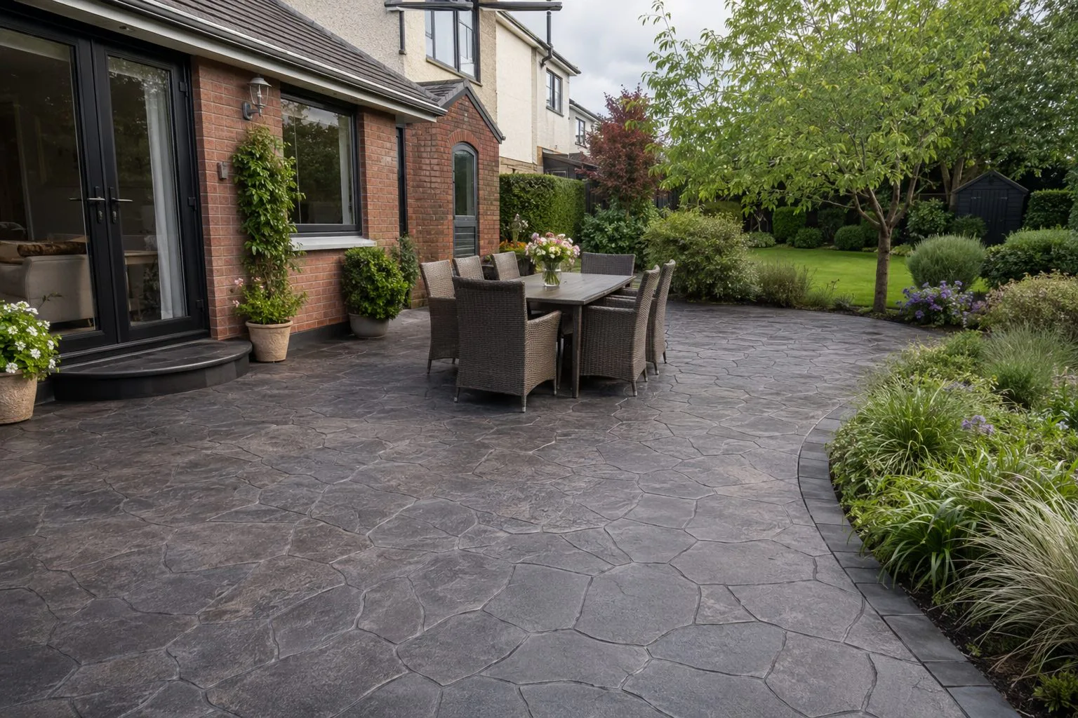 Patterned concrete patio installed at a home in Dublin