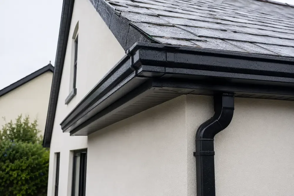 New black gutters, fascia and soffit on a Cork home