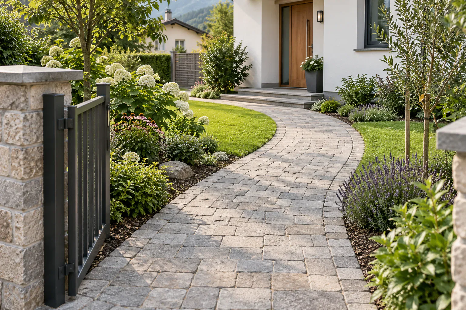 Gartenweg mit gepflasterter Oberfläche
